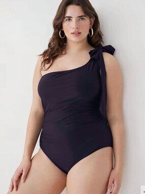 J.Crew One Shoulder Bow Swimsuit Navy One Piece Size 24 Resort Chic Classic